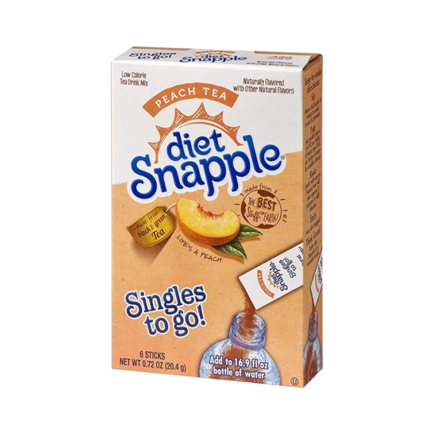 Diet Snapple Singles To Go! Peach Tea 6-Pack - 0.72oz (20.4g)