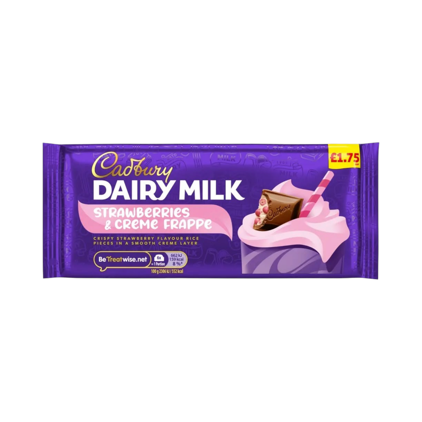 Cadbury Dairy Milk Strawberries & Creme Frappe Chocolate Bar 115g (PMP £1.75)