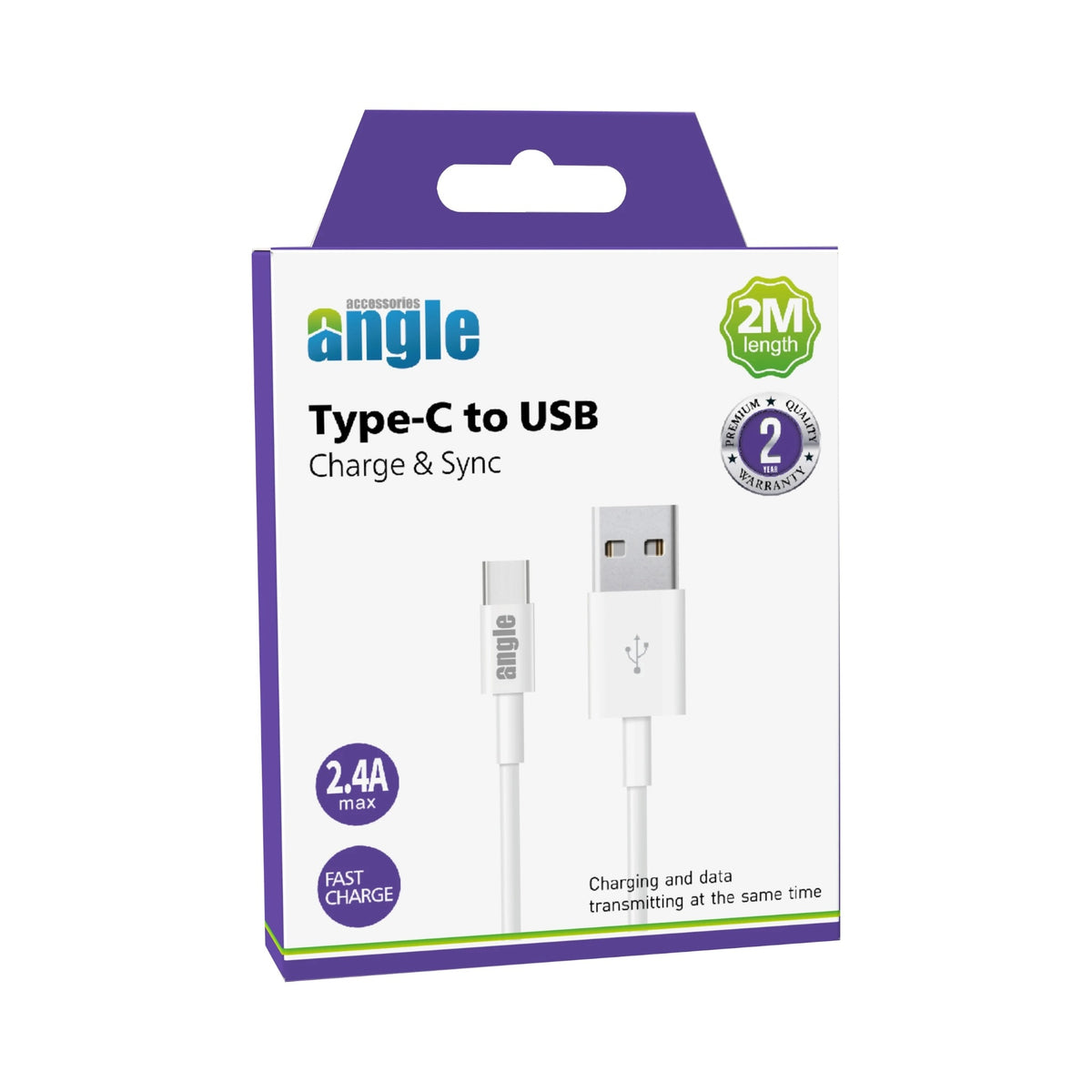 Angle 2-Metre Type C To USB 2.4A