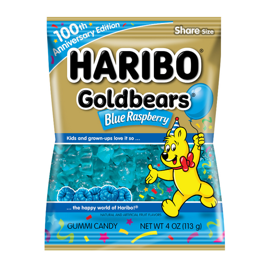 Haribo 100th Anniversary Blue Raspberry Gold Bears - 4oz (113g)
