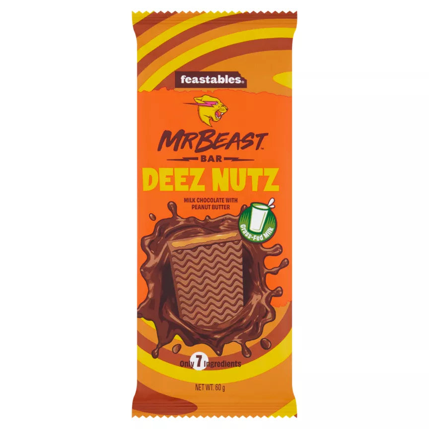 Feastables MrBeast Bar Deez Nuts Milk Chocolate with Peanut Butter - 60g (UK)