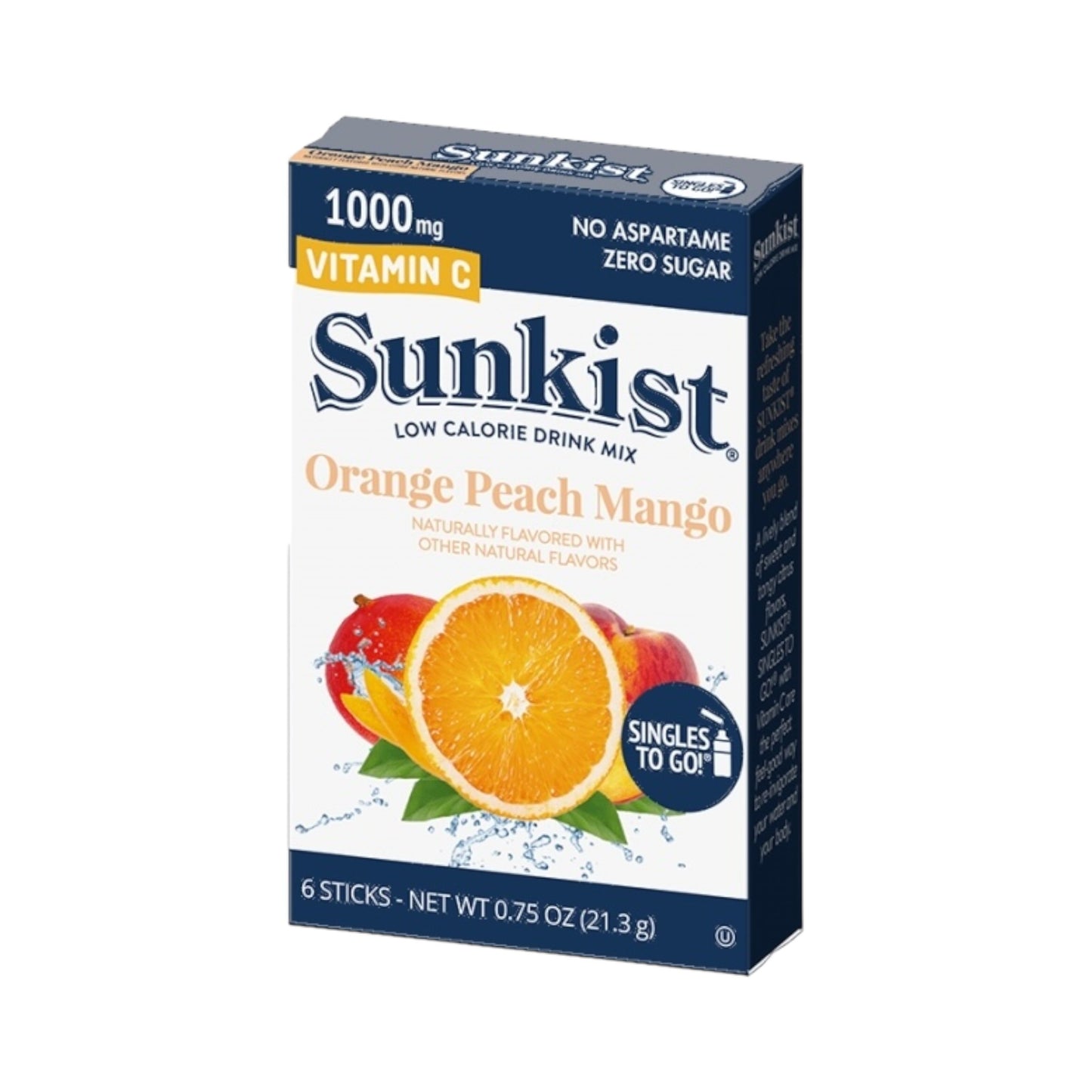 Sunkist Zero Sugar Singles To Go Orange Peach Mango - 0.75oz (21.3g)