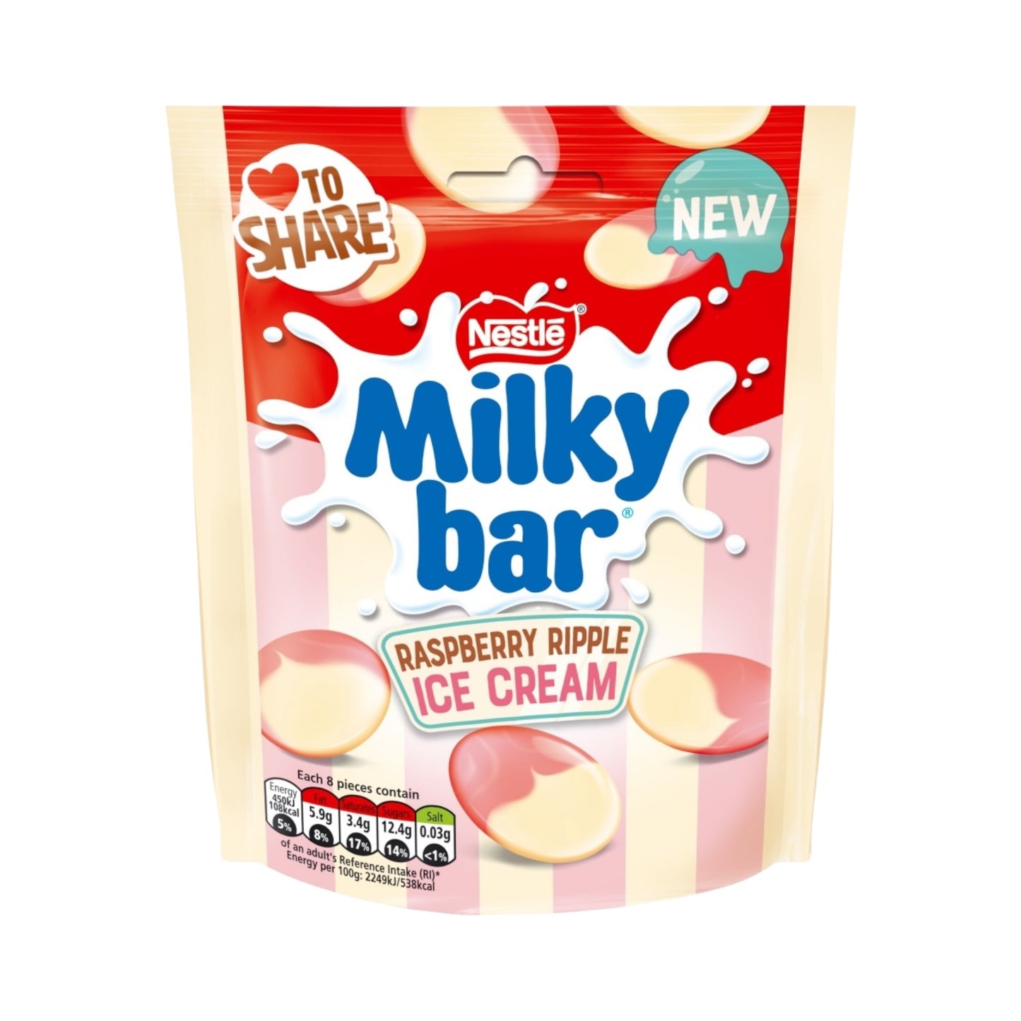 Milkybar Buttons White Chocolate Raspberry Ripple Sharing Bag - 86g