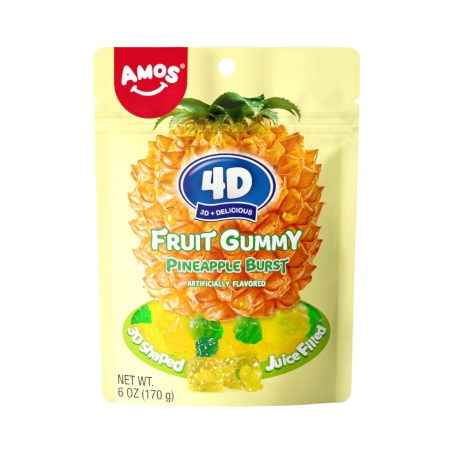 Amos 4D Fruit Gummy Pineapple Burst - 6oz (170g)