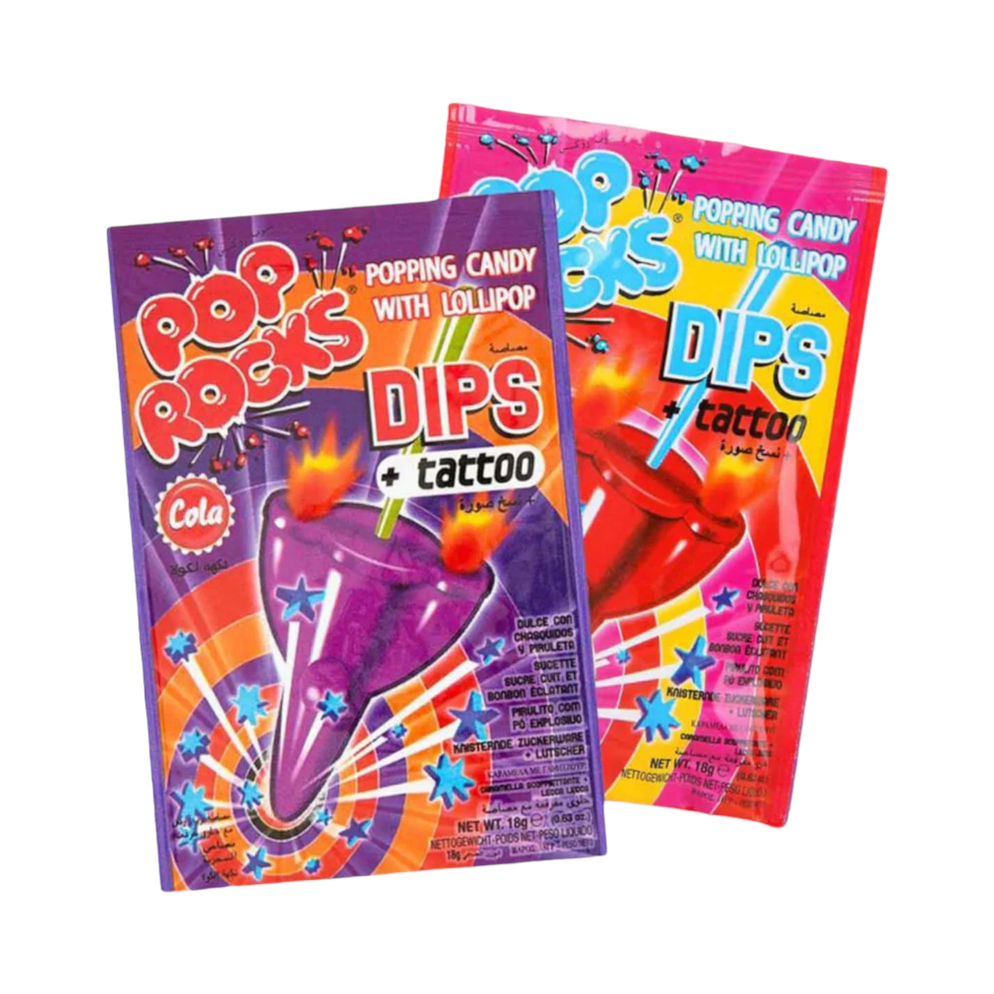 Pop Rocks Dips Cola Pop Rocks Dips + Tattoo Cola & Strawberry - 0.63oz (18g) – USA Bites