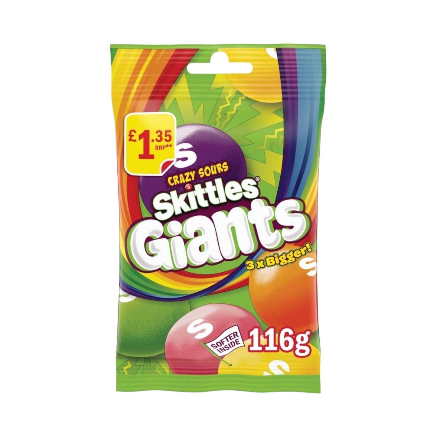 Skittles Giants Crazy Sours - 116g (PMP £1.35)