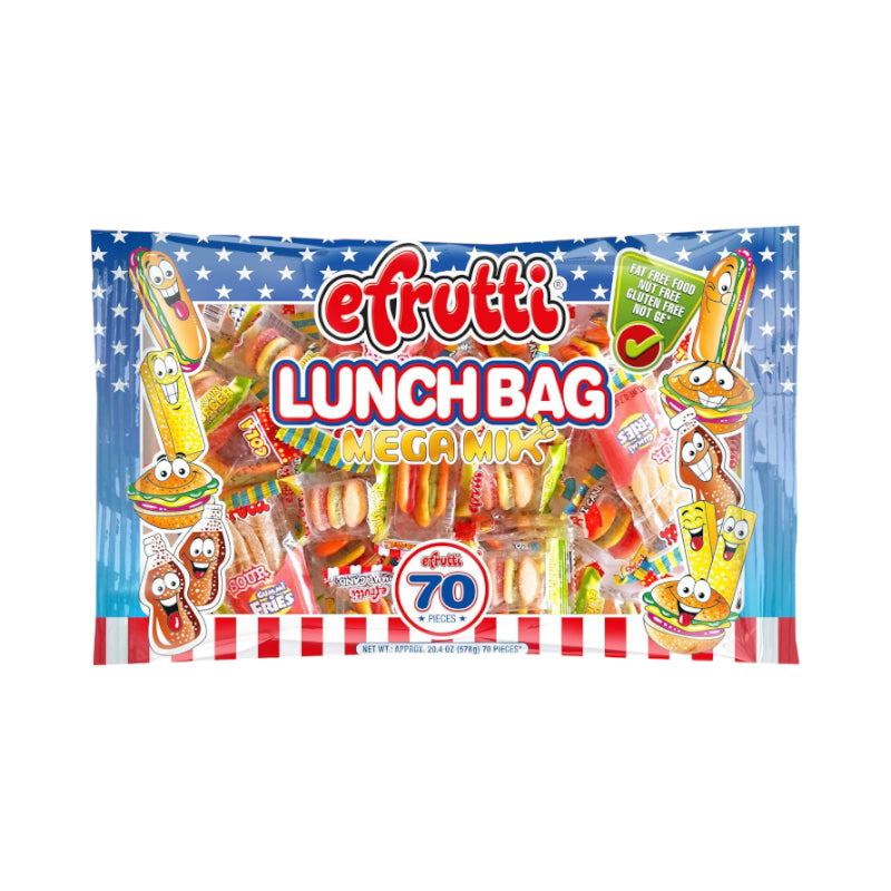 E.Frutti Gummi Lunch Bag Bag Mega Mix (70 Piece) Laydown Bag - 20.14oz (571g)