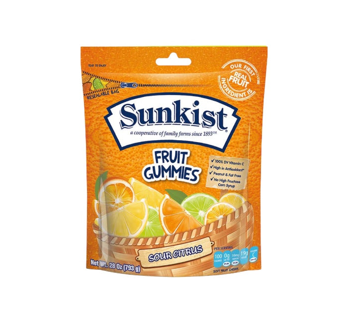 Sunkist Gummies Sour Citrus Peg Bag - 28oz (793g)