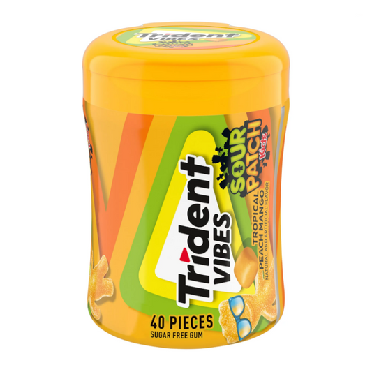 Trident Vibes Sour Patch Kids Tropical Peach Mango Sugar Free Gum - 40 Piece Bottle