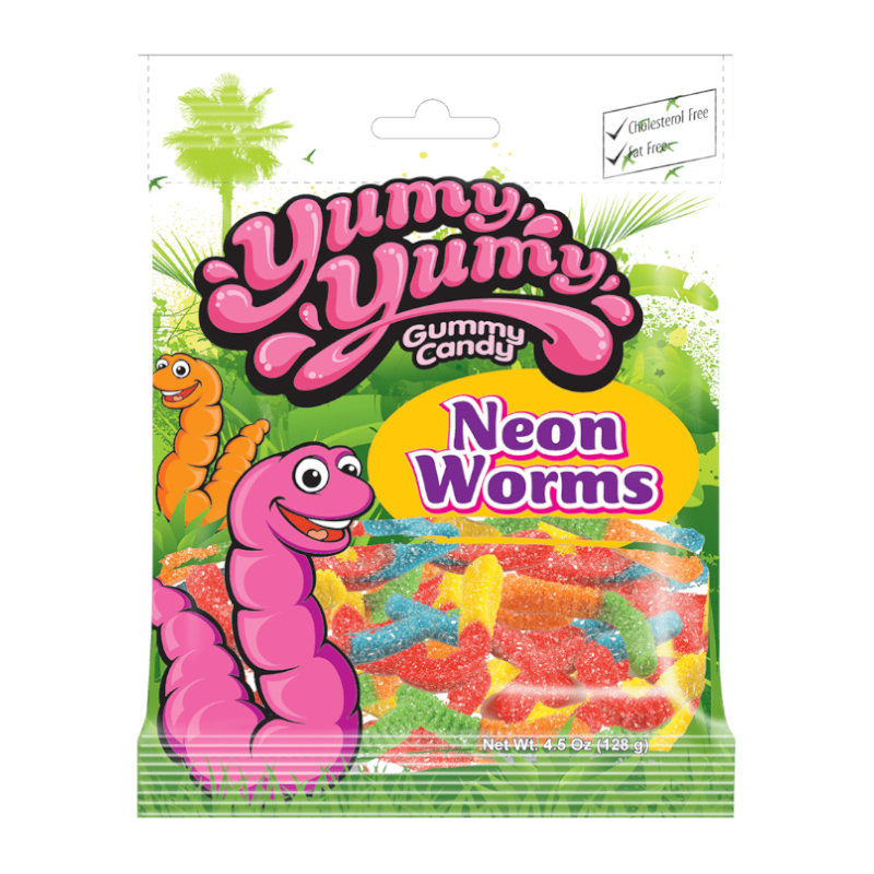 Yumy Yumy Gummy Candy Sour Neon Worms - 4.5oz (128g)