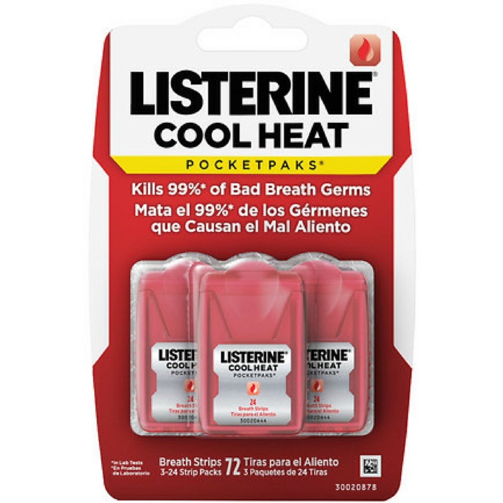 3 Pack - Listerine PocketPaks Oral Care Strips, Cool Heat-Cinnamon 3-24-strip pk, 72 Strips