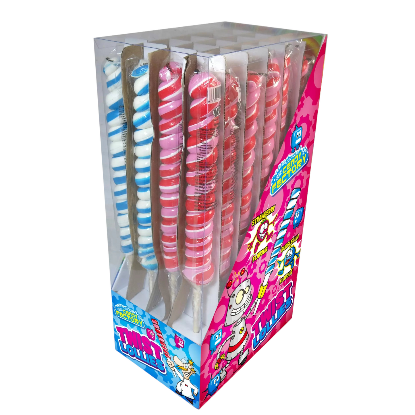 Crazy Candy Factory Strawberry & Bubblegum Twist Lollipops 80g