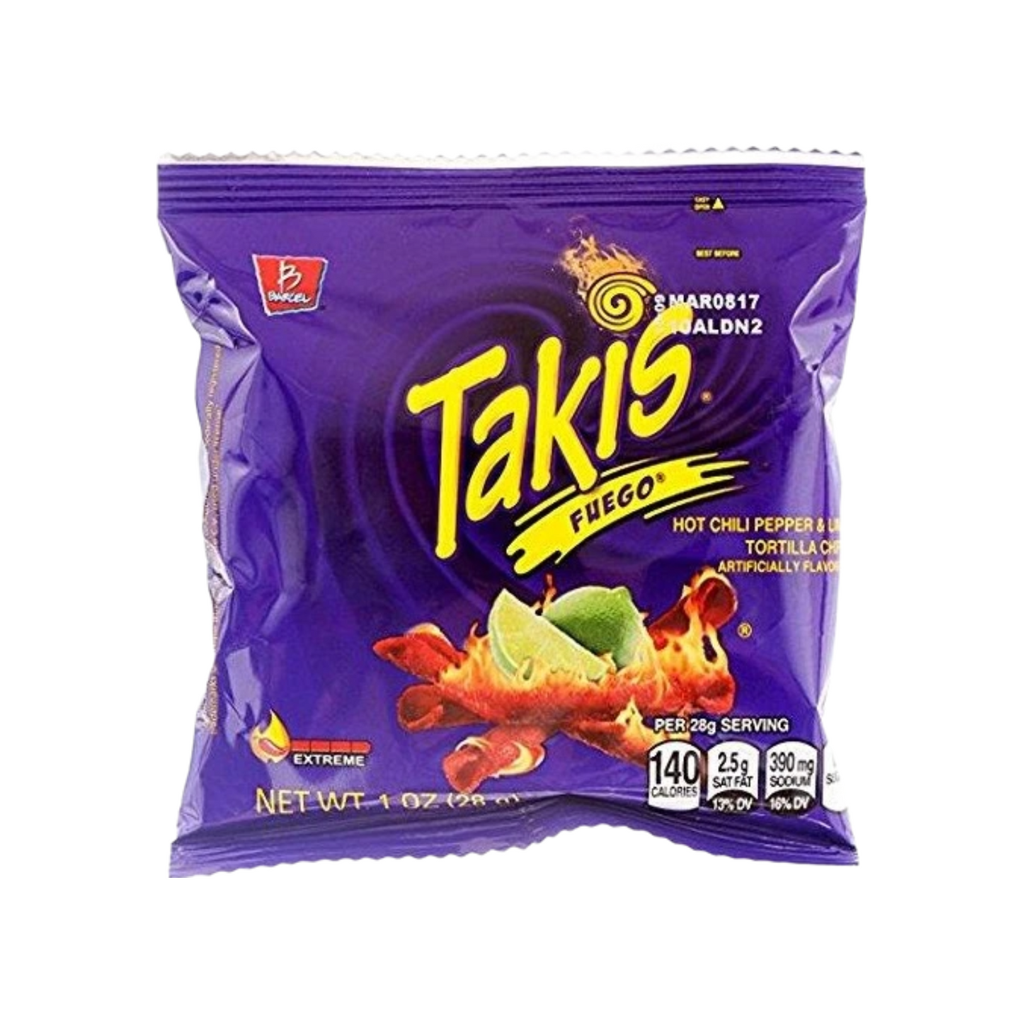 Takis Fuego Tortilla Chips, Hot Chili Pepper & Lime, 1oz (28.4g)