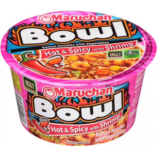 Maruchan - Spicy Shrimp Flavor - Ramen Noodles & Vegetables Bowl - 3.3oz (94g)