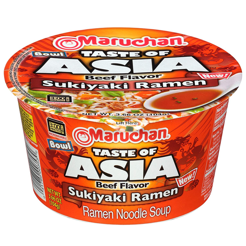 Maruchan Taste of Asia Beef Flavour Sukiyaki Ramen Noodle Soup Bowl - 3.66oz (104g)